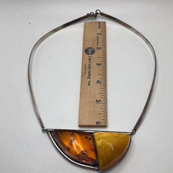 Genuine Baltic Amber Silver Tone Collar Necklace - Picture 10 of 14